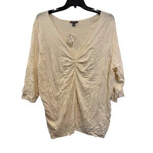 Apt. 9 Woman 3X Cream Top V-Neck Beaded Detail 3/4 Sleeve Career Rayon Blend